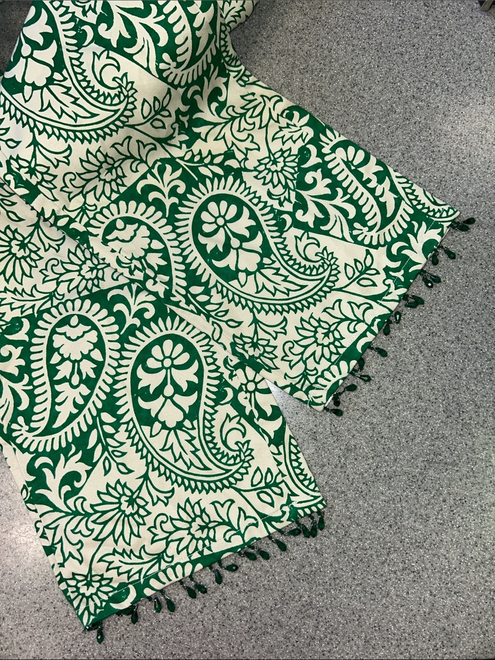 Ralph Lauren Sz 4 Green & Cream Floral Print 100% cotton pants with jeweled hem - Picture 4 of 4